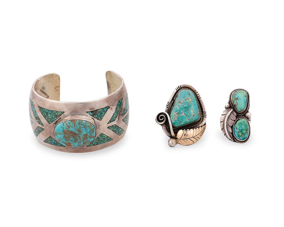 A group of Southwest style sterling silver, 14k gold, and turquoise jewelry Mid/late 20th century (1 of 2)
