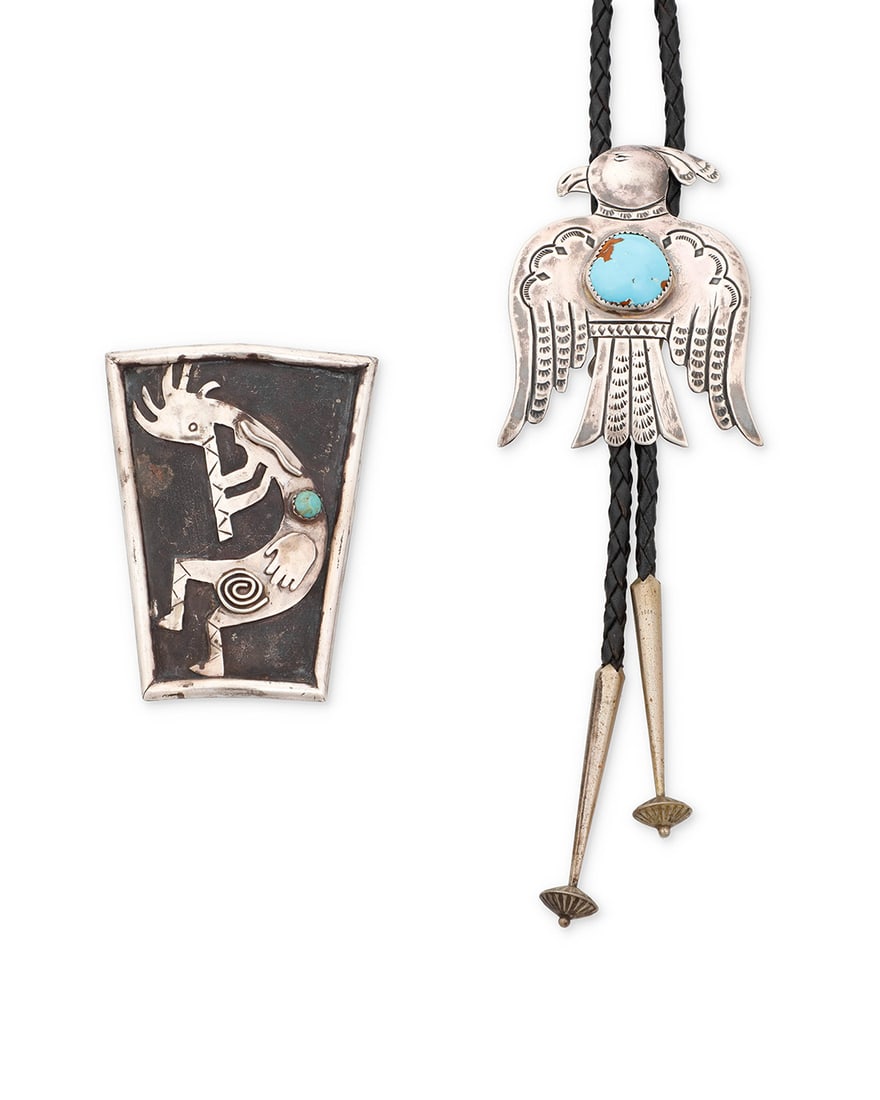 Two Southwest style sterling silver bolo ties Mid/late 20th century One stamped: JVT / Sterling; (1 of 2)