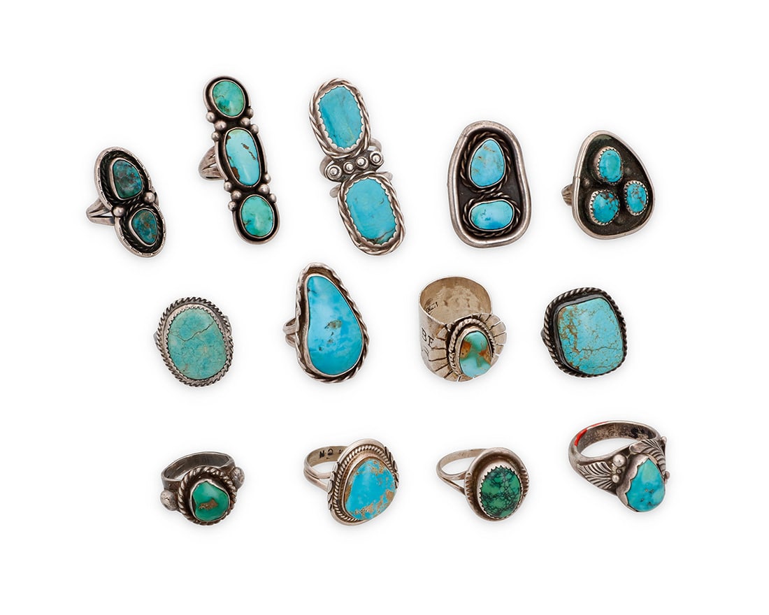 A group of Southwest style silver and turquoise rings Mid/late 20th century Four variously marked (1 of 1)