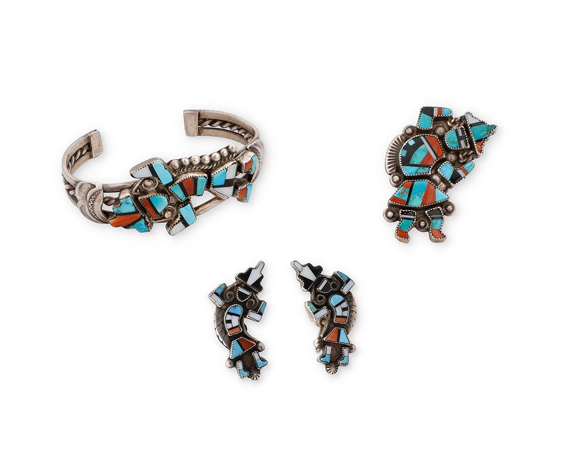 A group of Zuni Pueblo style stone inlay Rainbow Dancer jewelry (1 of 2)