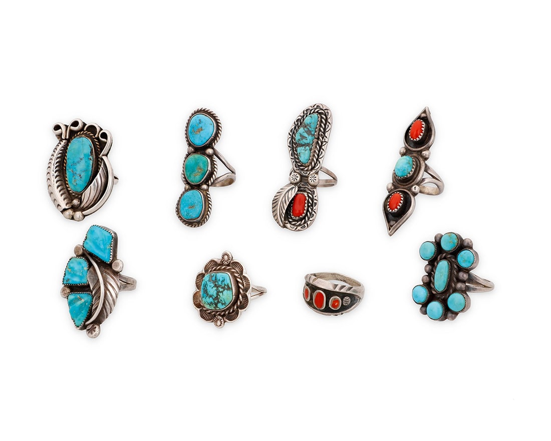 A group of Southwest silver and stone set rings Mid/late 20th century One stamped: BB [possibly (1 of 1)