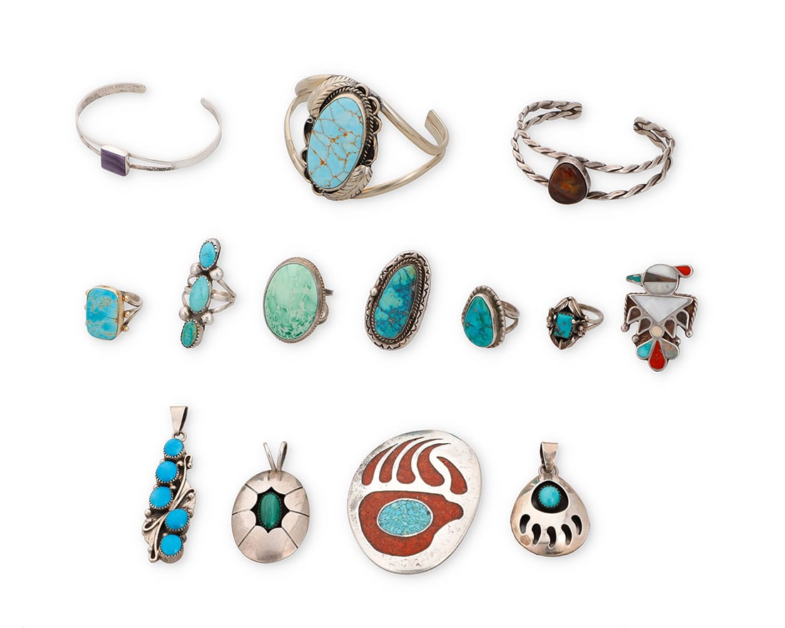 A group of Southwest style silver and stone set jewelry (1 of 2)
