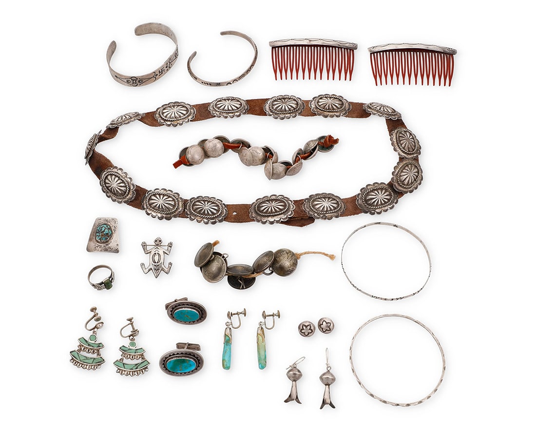 A group of Southwest style silver jewelry and accessories Mid/late 20th century Four variously (1 of 1)