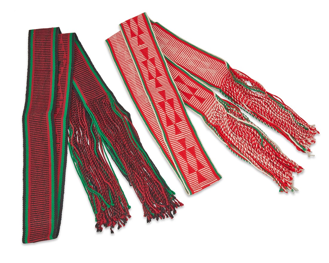 Two polychrome Navajo woven sash belts Mid/late 20th century, Dine Each sash belt or 'Sisílichii' (1 of 3)
