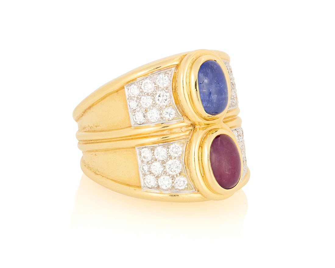David Webb: An 18K Gold, Platinum, Gem-Set and Diamond Ring (1 of 3)