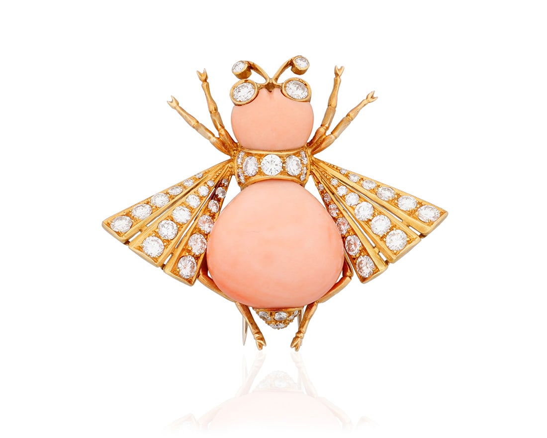 Nardi: An 18K Gold, Coral and Diamond Bug Brooch (1 of 3)