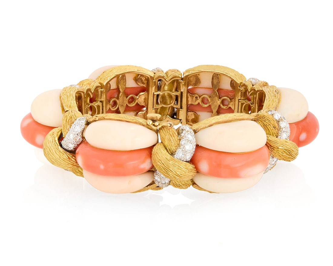 An 18K Gold, Coral and Diamond Bracelet (1 of 3)