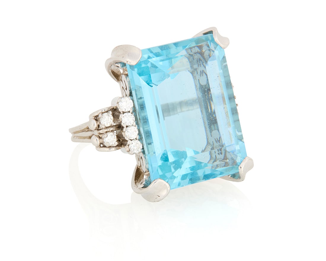 A Platinum, Aquamarine and Diamond Ring (1 of 6)