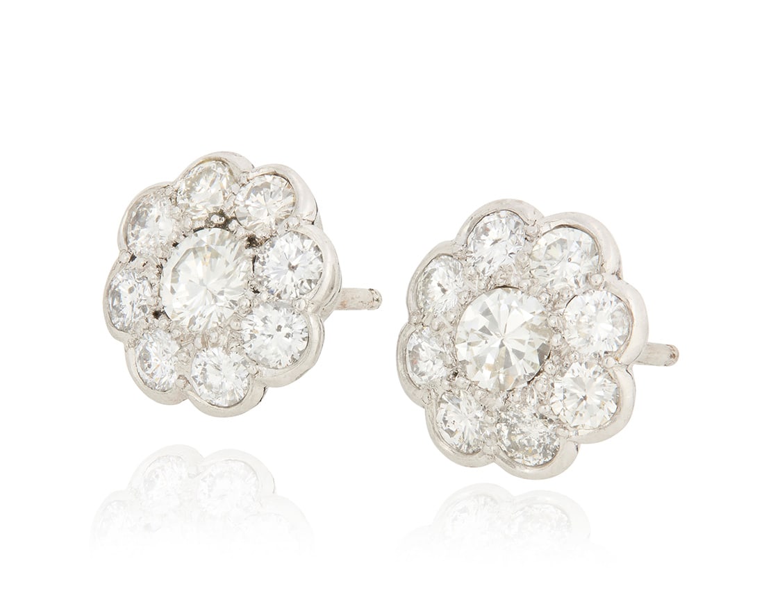 A Pair of Platinum and Diamond Stud Earrings (1 of 3)