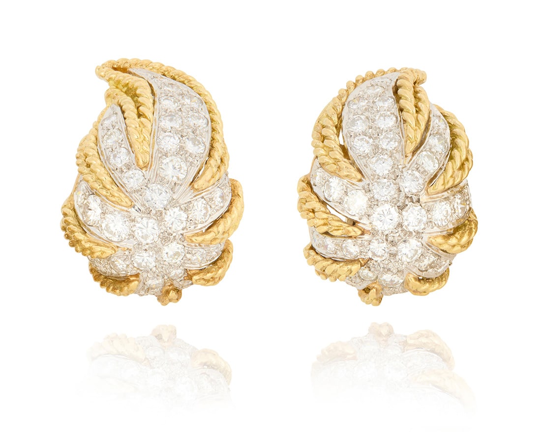 A Pair of 18K Bi-Color Gold and Diamond Earclips (1 of 3)