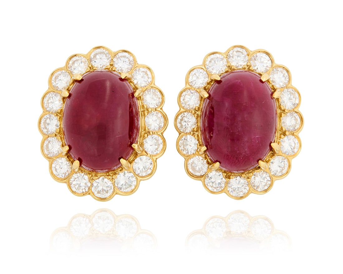 A Pair of 18K Gold, Ruby and Diamond Earclips (1 of 3)