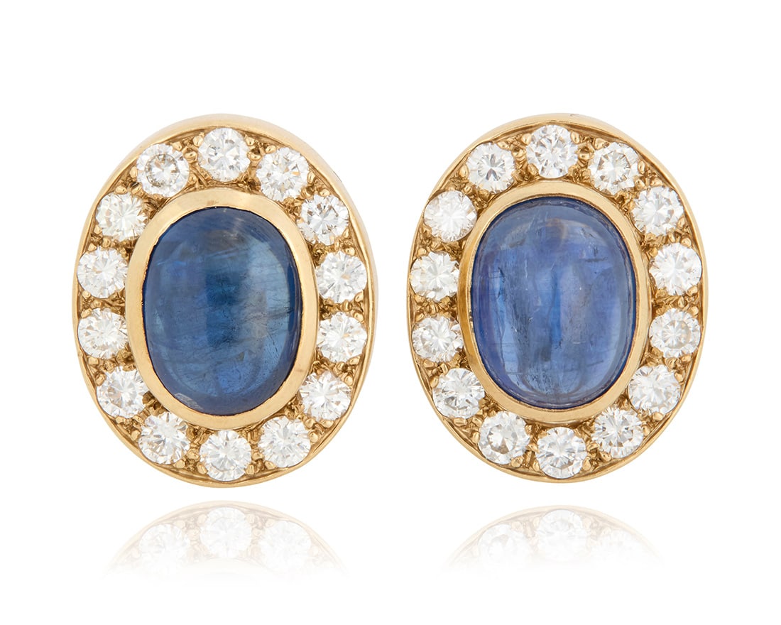 A Pair of 10K Gold, Sapphire and Diamond Earclips (1 of 3)