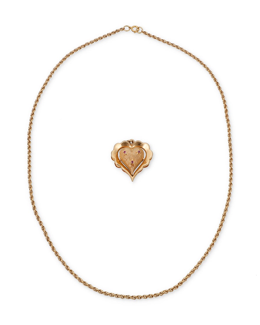 A 14K Gold and Ruby Heart Locket Necklace (1 of 3)