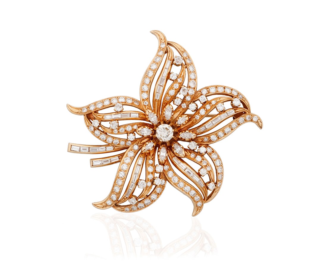 A 14K Gold and Diamond Flower Brooch (1 of 3)