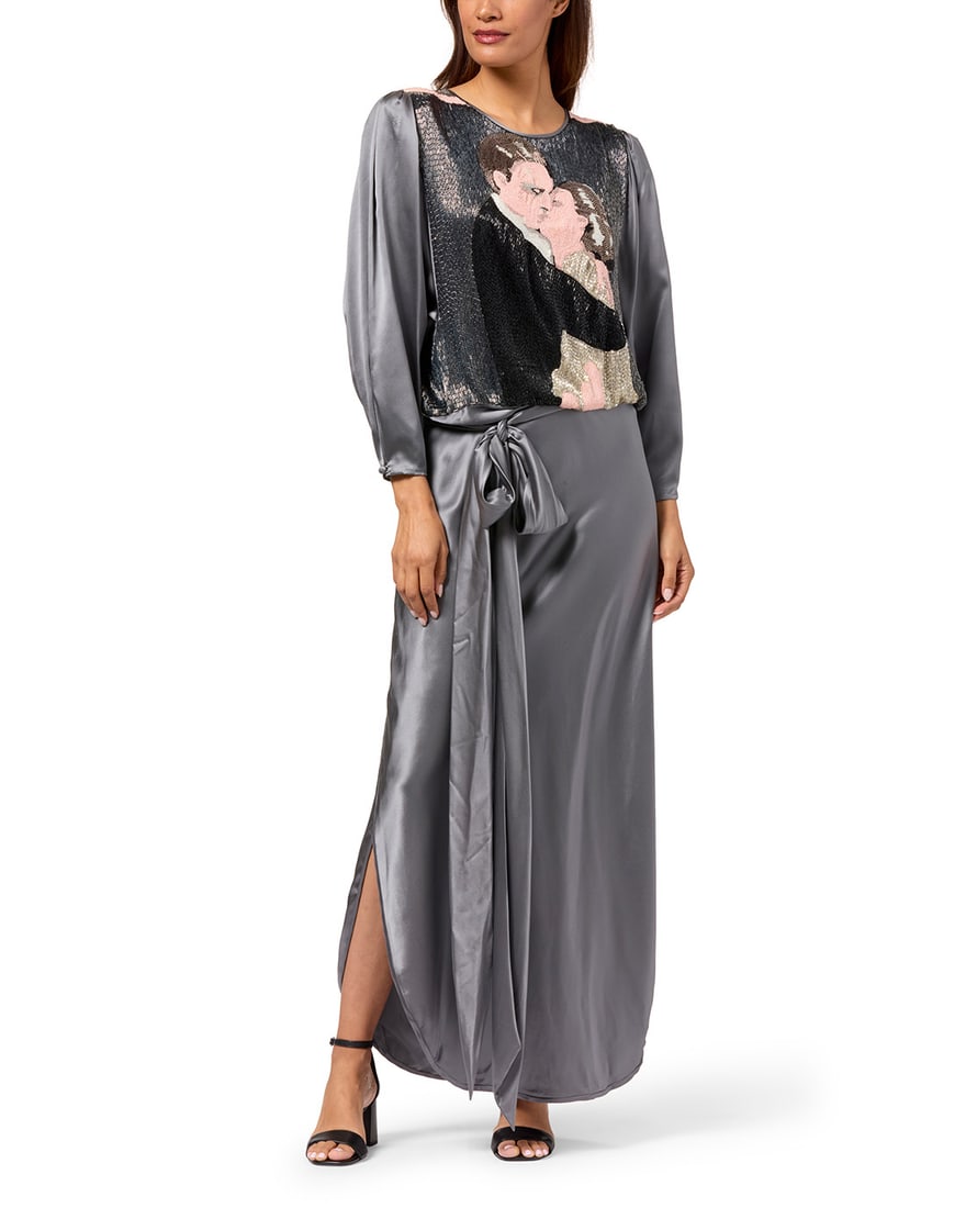Michaele Vollbracht: A Grey Silk Beaded Portrait Evening Dress (1 of 4)