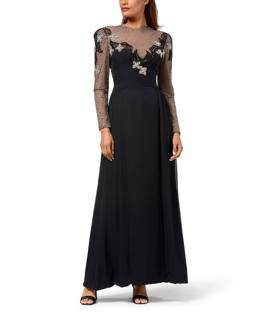 Nolan Miller: A Black Sequined Tulle & Beaded Evening Gown (1 of 3)