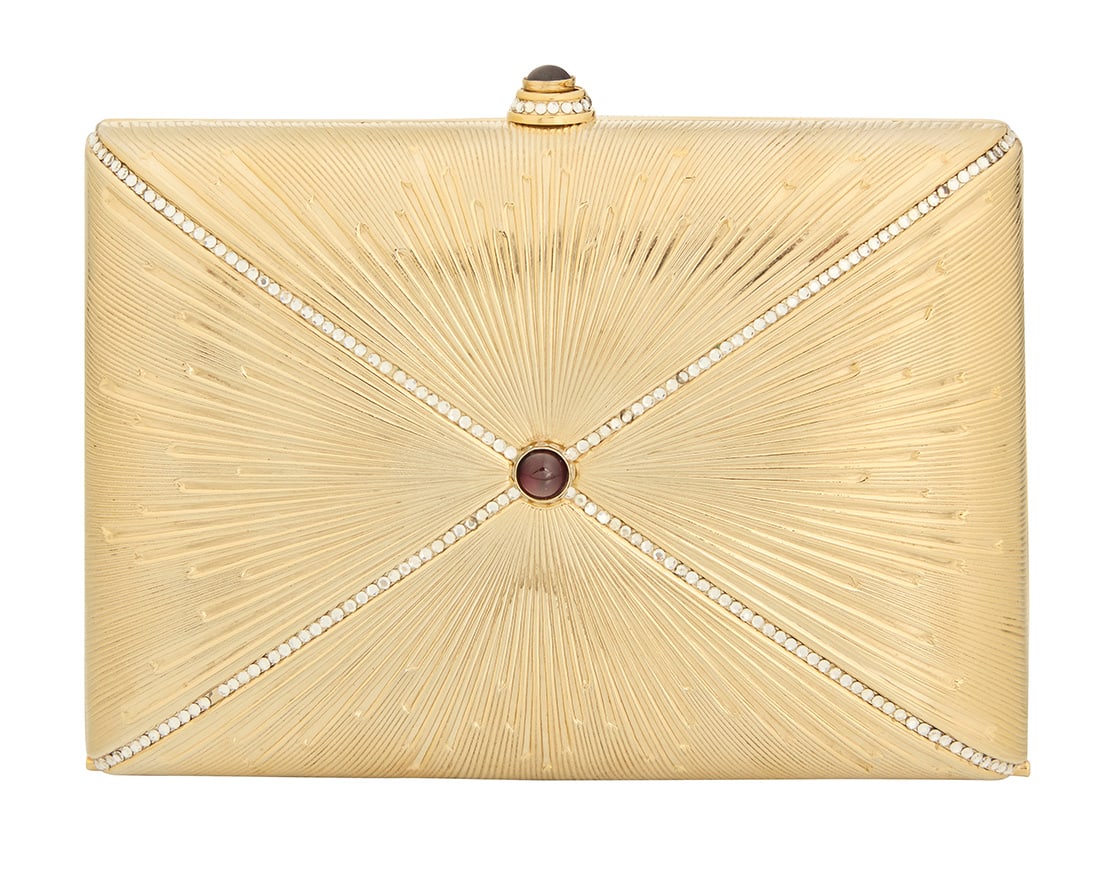 Judith Leiber: A Gold Tone Brass & Crystal 'Pillow' Minaudiere (1 of 8)