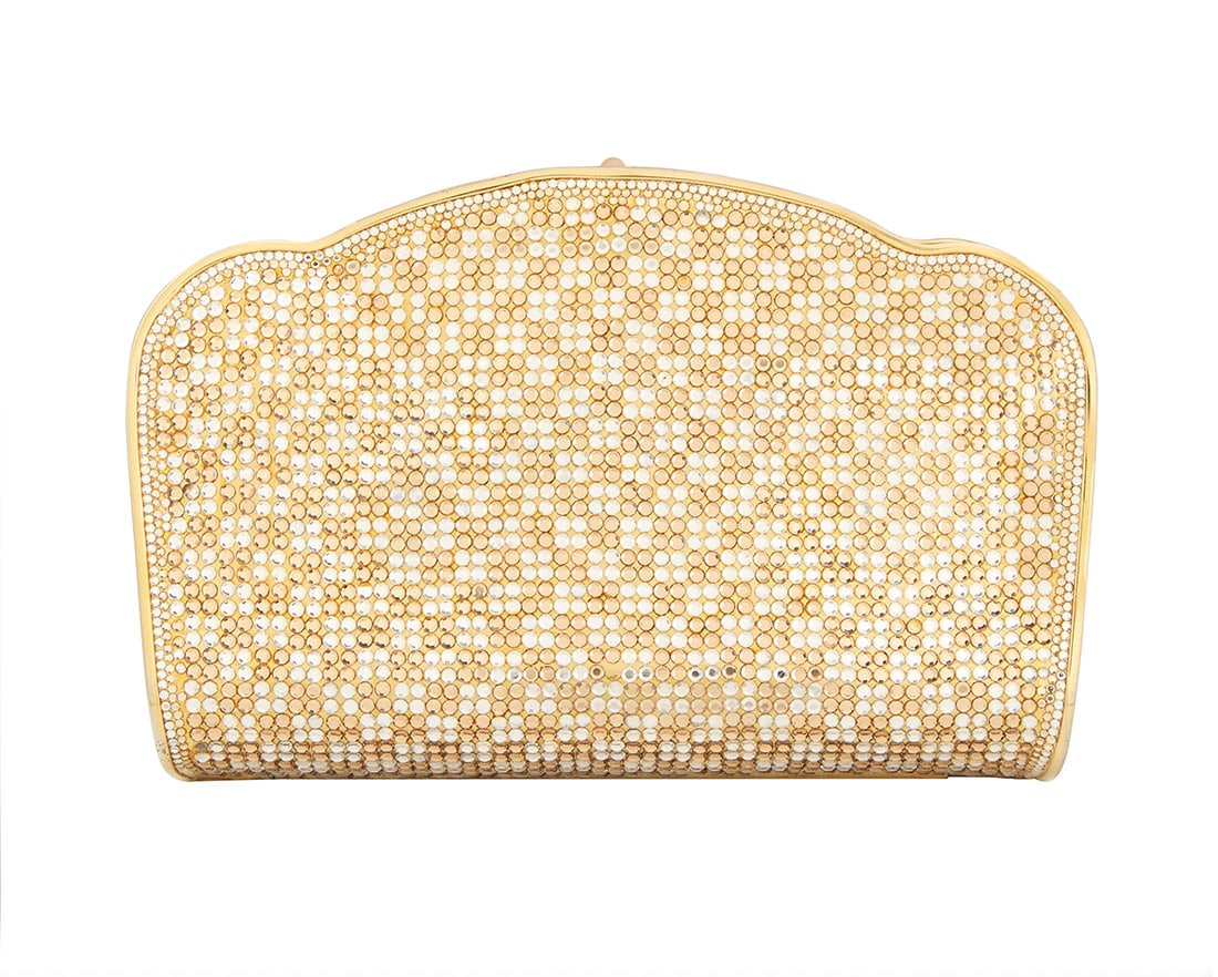 Judith Leiber: A Gold & White Patterned Crystal Minaudiere (1 of 8)