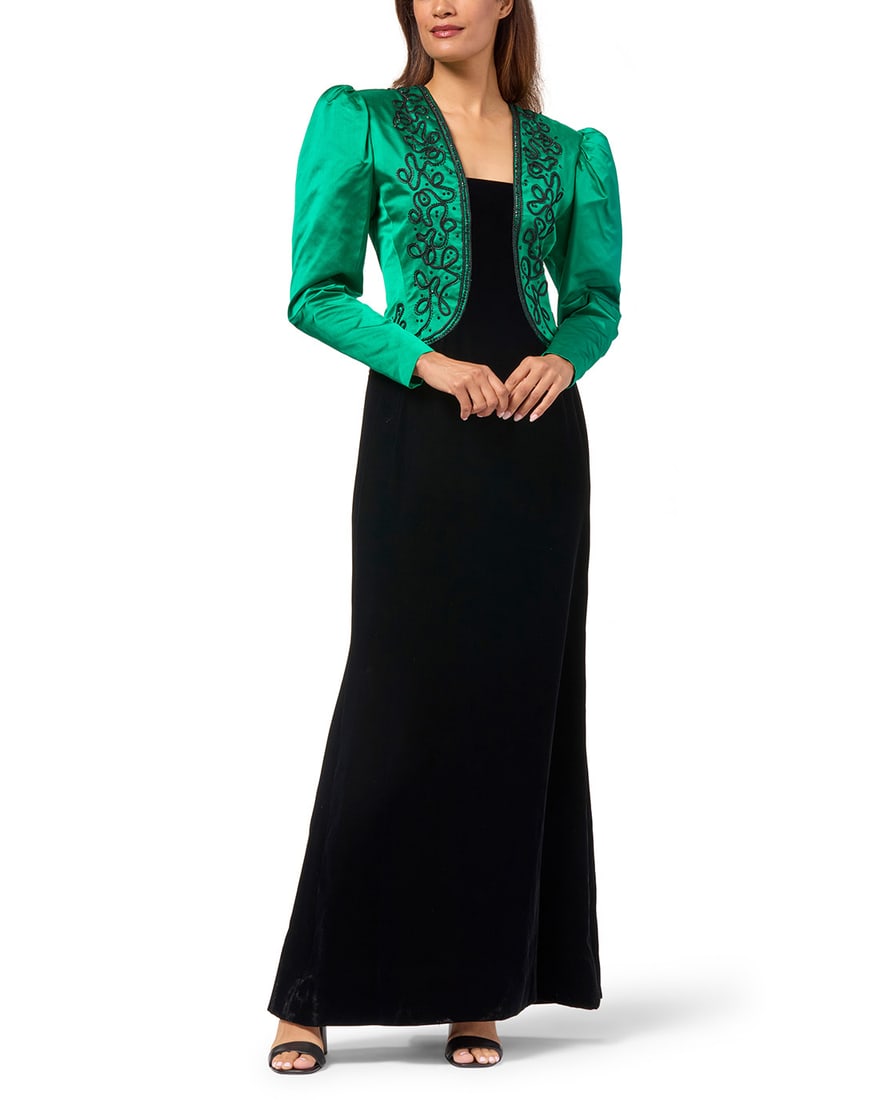 Givenchy: A Black Velvet & Green Silk Satin Evening Dress (1 of 3)