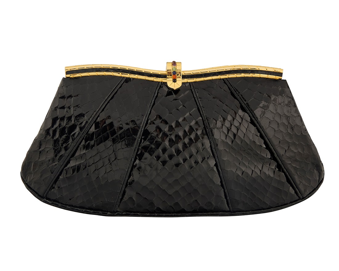 Judith Leiber: A Black Exotic Leather Clutch with Gemstones (1 of 8)