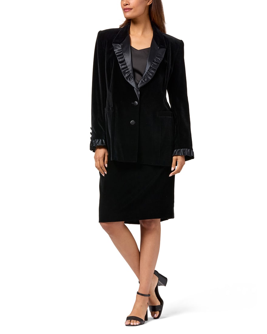 Margaretha Ley for Escada: A Black Velvet & Satin 'Rock Kombi' Skirt Suit (1 of 3)