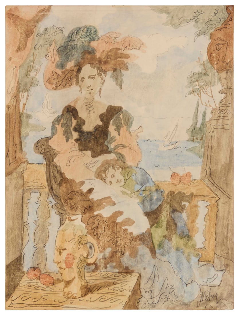 Conger Metcalf (1914-1998), Woman and boy seated near the seaside: Conger Metcalf(1914-1998)Woman and boy seated near the seasideWatercolor and pencil on paperSigned in pencil lower right: MetcalfImage/Sheet: 12" H x 9" W Provenance:The Estate of Joanna C