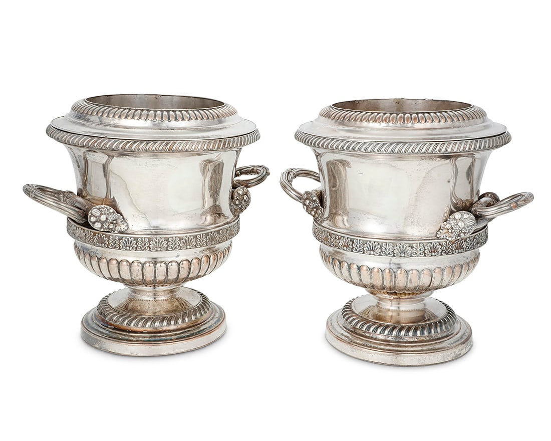 A pair of Sheffield silver plated footed wine coolers (1 of 4)