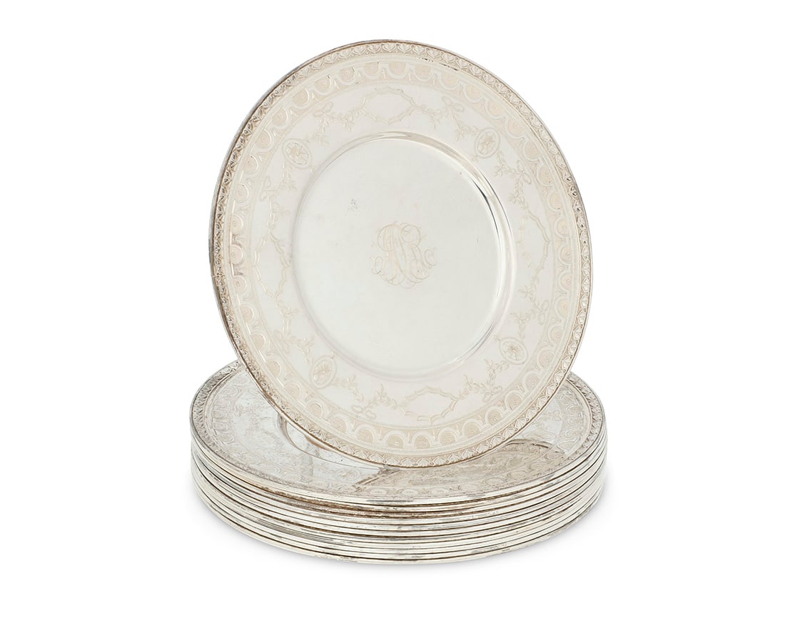 A set of twelve John Wanamaker sterling silver 'Harewood' bread & butter plates (1 of 4)