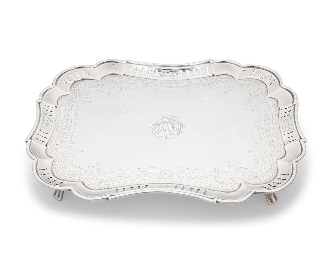 A George III sterling silver shaped rectangular salver (1 of 3)