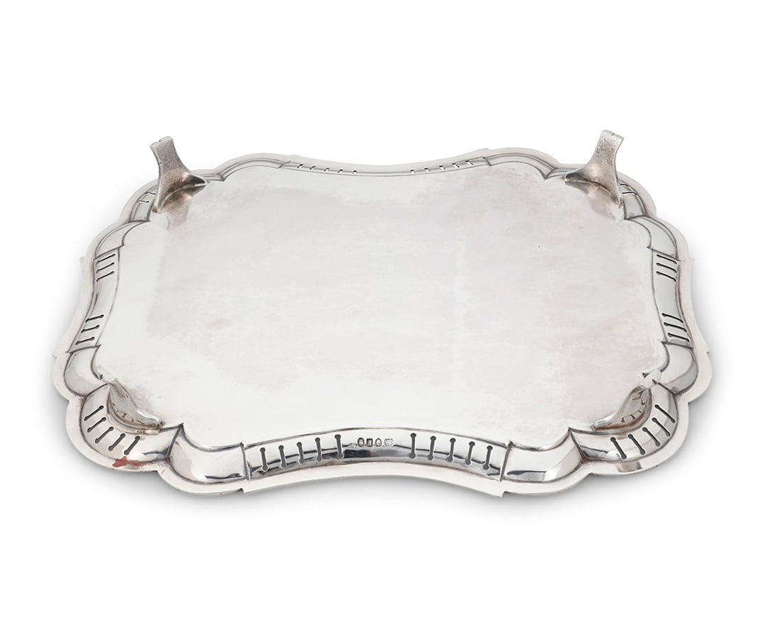 A George III sterling silver shaped rectangular salver - 2