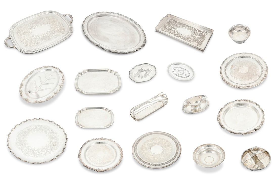 A large group of sterling silver and silver plated serving articles (1 of 19)