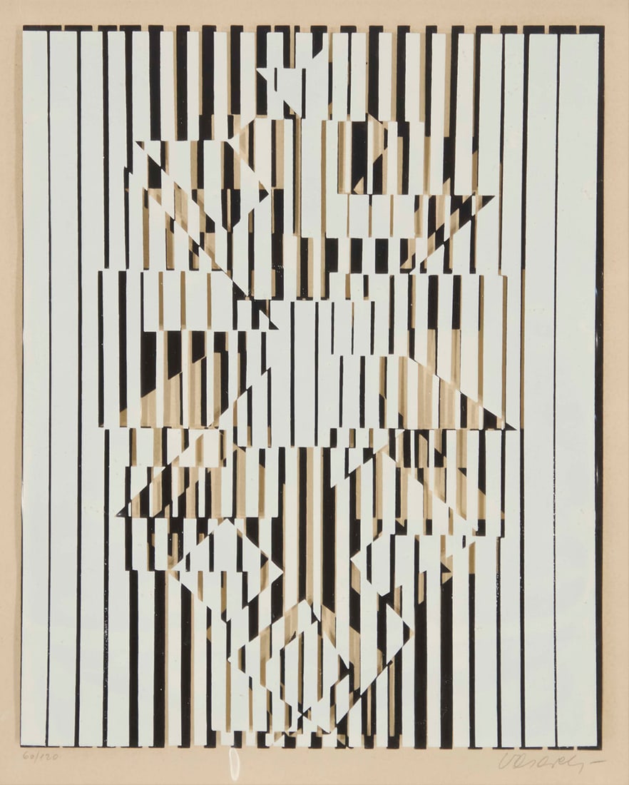 Victor Vasarely (1906-1997), "Yvalla II," 1965: Victor Vasarely (1906-1997) "Yvalla II," 1965 Screenprint in black and white in two layers on paper and on rhodoid Edition: 60/120 (there were also 30 artist's proofs) Signed and numbered in pencil