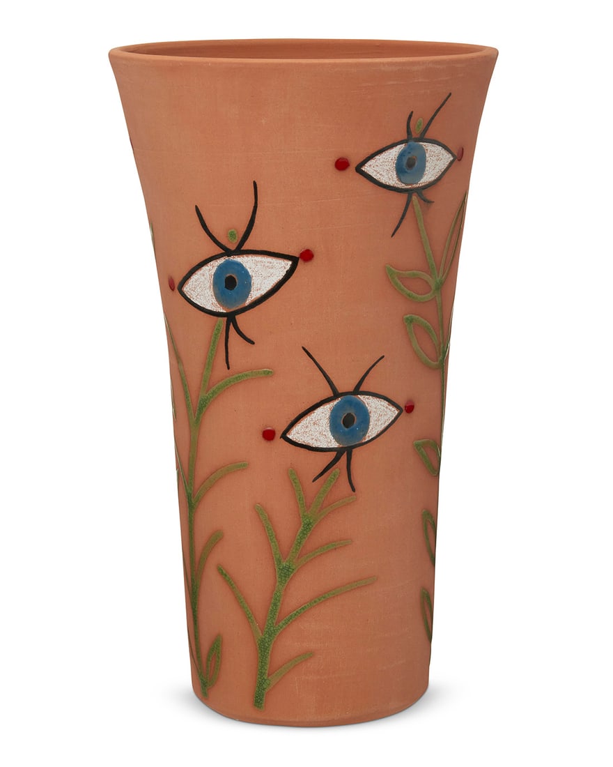 Jean Cocteau (1889-1963), "L'Indiscret," 1958: Jean Cocteau(1889-1963)"L'Indiscret," 1958Terracotta vase with black and white ceramic crayon and polychrome enamelsEdition: 18/35Inscribed and numbered to underside: Edition originale de Jean Cocteau