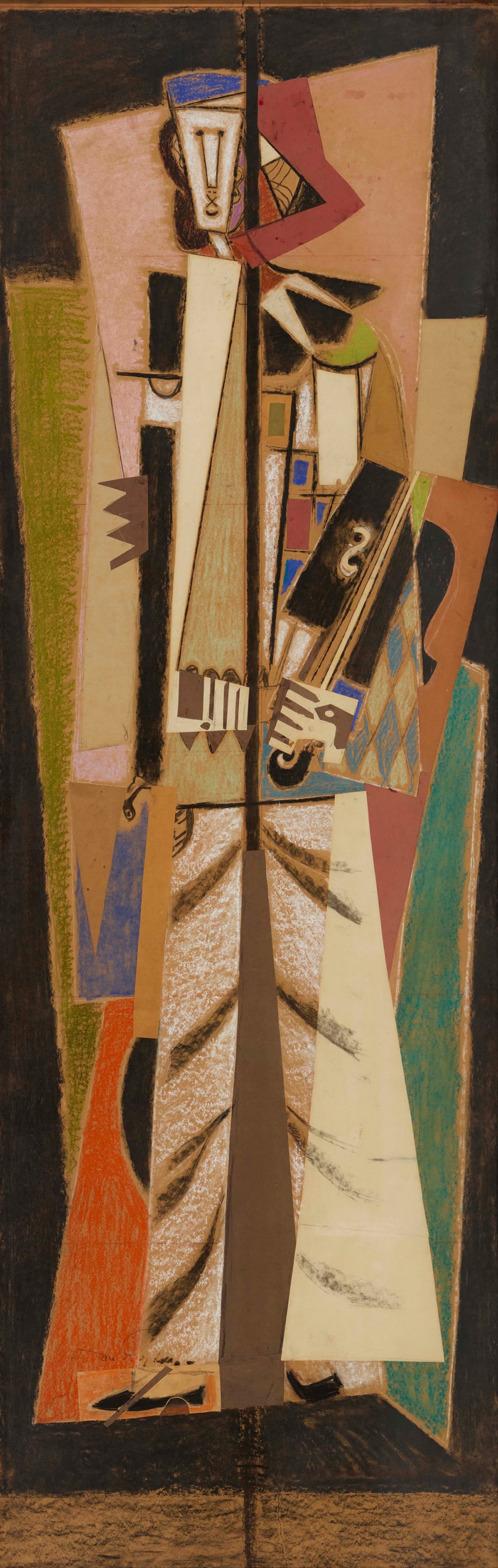 Ernst Van Leyden (1892-1969), Commedia dell'arte figure: Ernst Van Leyden(1892-1969)Commedia dell'arte figurePastel, charcoal, and paper collage on boardSigned faintly lower left: Ernst van LeydenSight: 95.25" H x 31" W Provenance:The Estate of