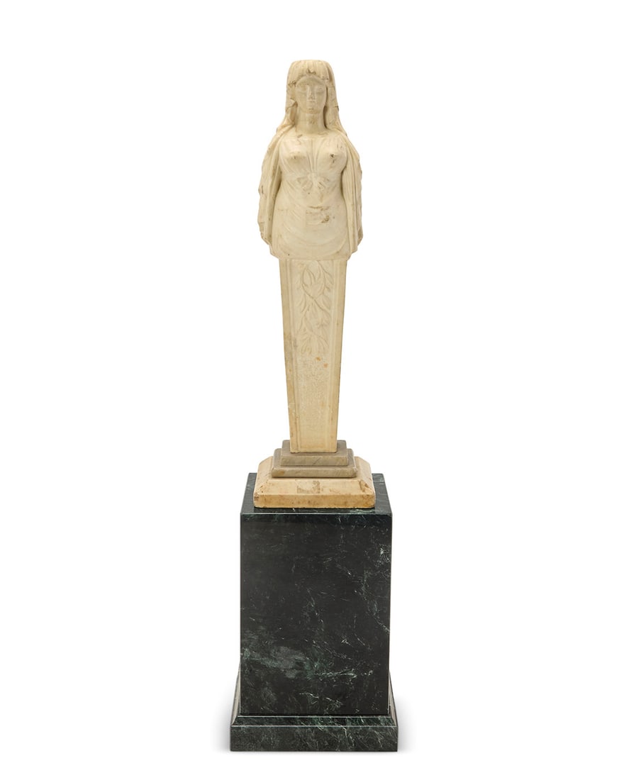 A Continental carved marble herm of a maiden (1 of 7)
