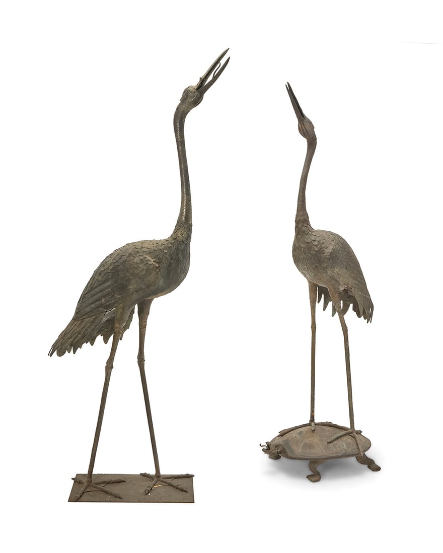 Two life size patinated bronze models of cranes (1 of 8)