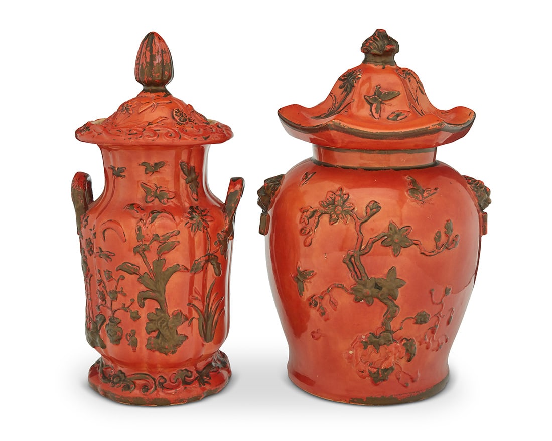 Two English glazed earthenware covered jars (1 of 5)