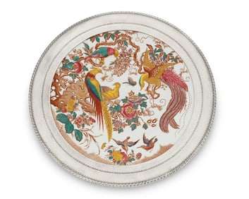 A sterling silver mounted Royal Crown Derby porcelain 'Olde Avesbury' plate