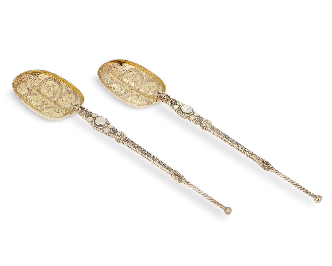 A Victorian sterling silver Coronation spoon set: A Victorian sterling silver Coronation spoon set Goldsmith & Silversmiths & Co, Ltd., London, 1899 With impressed standard, city, date letter, and maker's marks: G & S Co. Ld Each with a gold wash,