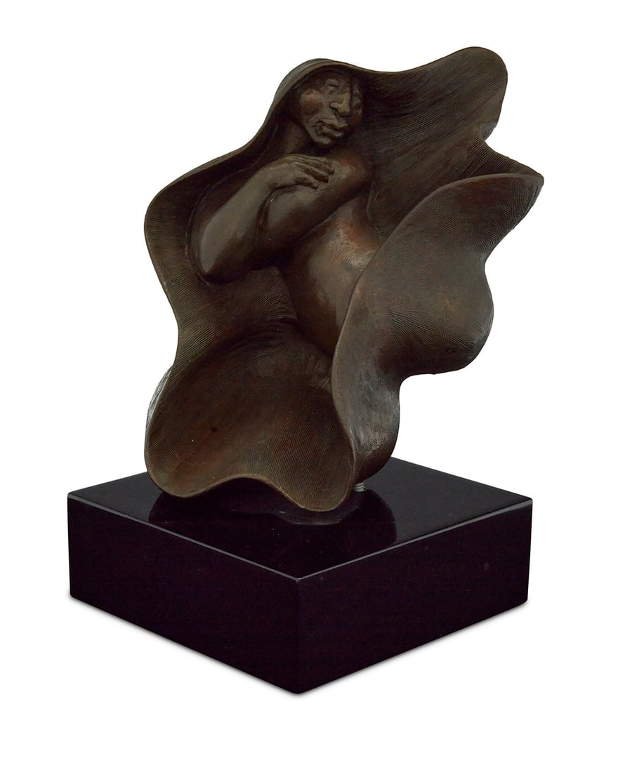 Erwin Binder (1934-1993), Figure, 1979: Erwin Binder (1934-1993) Figure, 1979 Patinated bronze on rotating composite plinth Edition: 5/50 Signed, dated, and numbered in the casting: Binder © / 79 Bronze: 7.875" H x 7.75" W x 5.5" D;