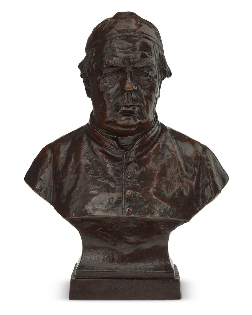 Ferdinand Seeboeck (1864-1953), Portrait bust of Sebastian Kneipp (1821-1897), 1898: Ferdinand Seeboeck(1864-1953)Portrait bust of Sebastian Kneipp (1821-1897), 1898Patinated bronze on inlaid wood pedestalInscribed, signed, and dated verso: Seb. Kneipp / modelliert von / F. Seeboeck /