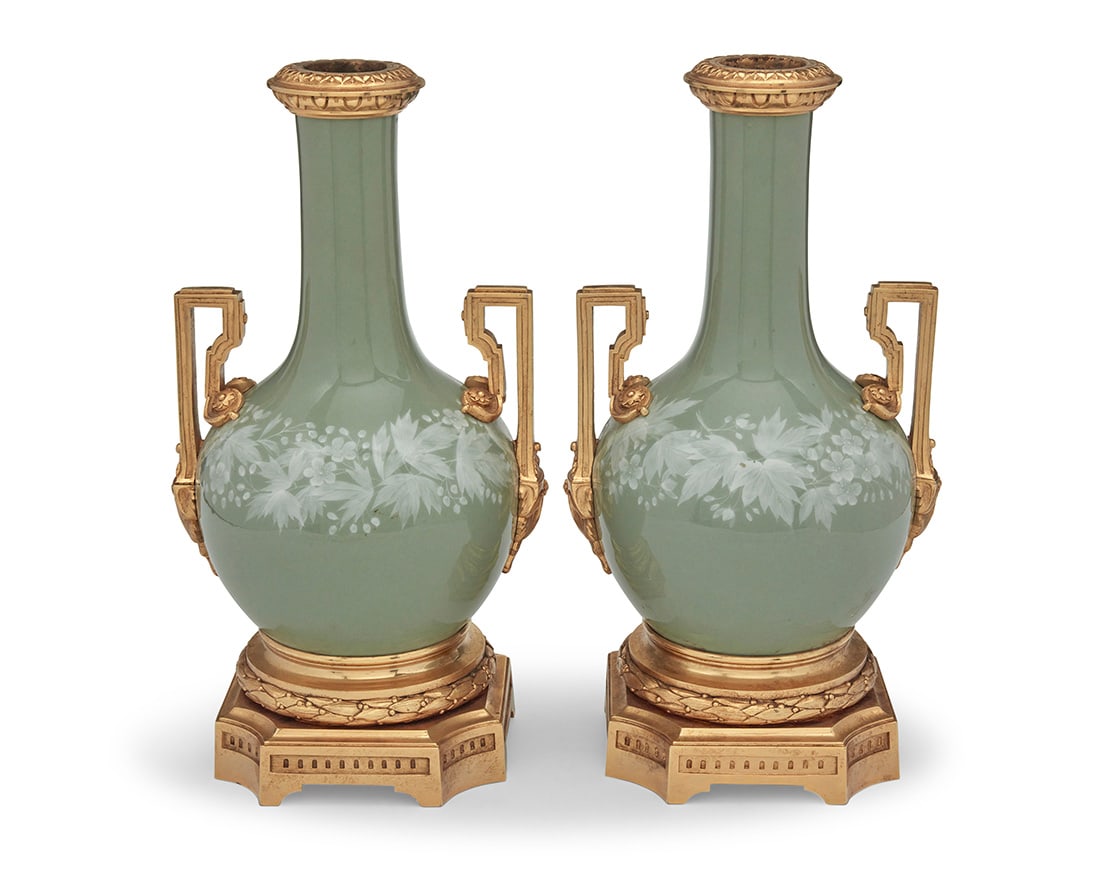 A pair of French p‚te-sur-p‚te celadon porcelain vases (1 of 4)