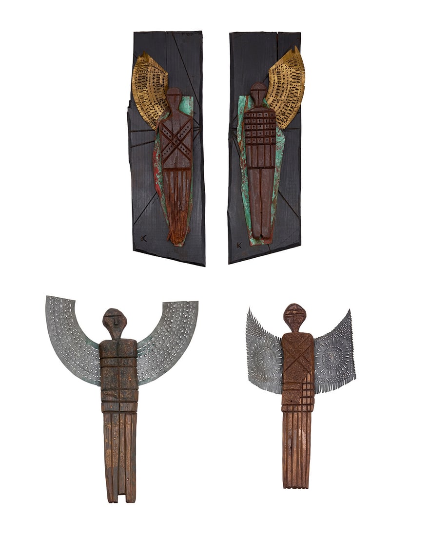 Four Folk Art carved wood winged figures (1 of 8)