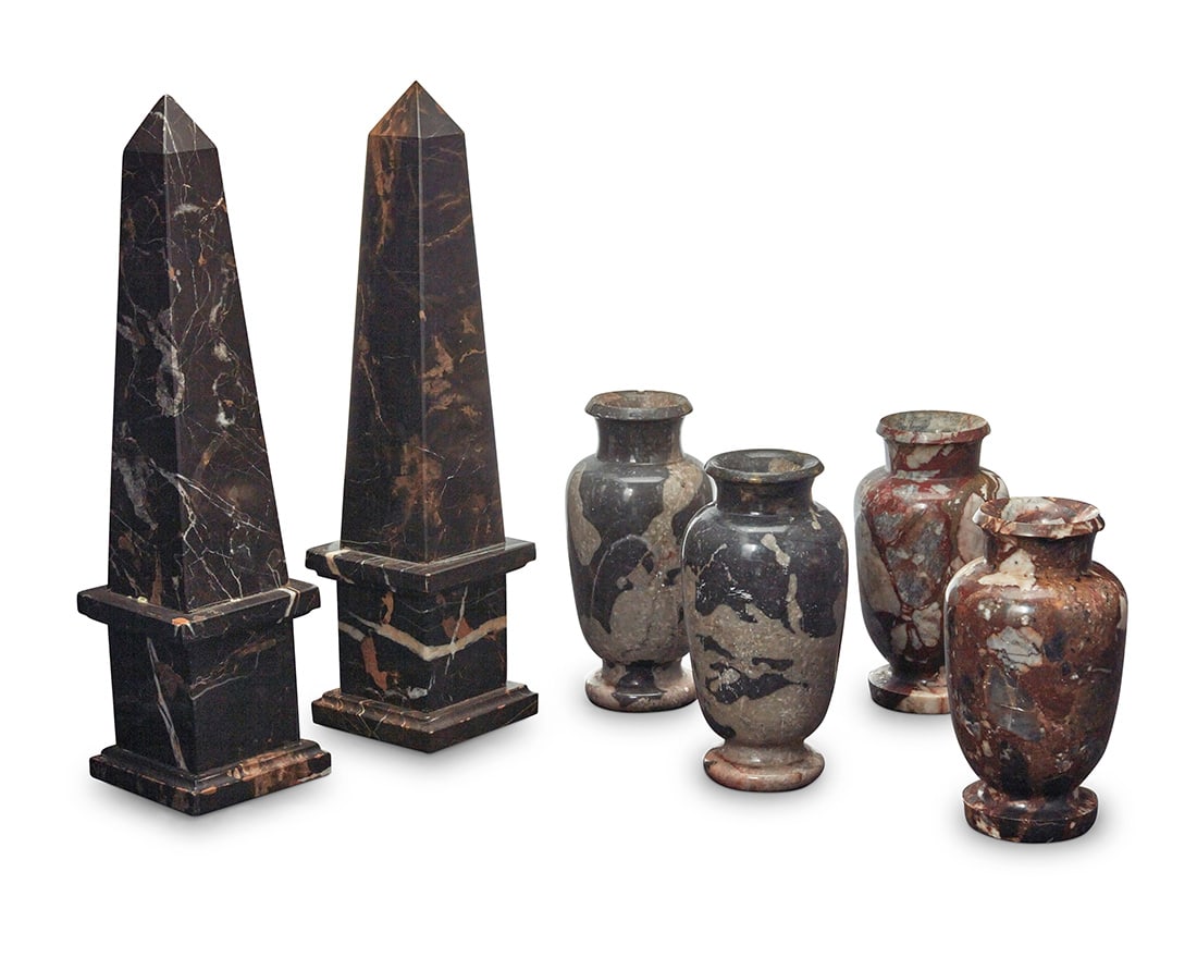 A group of Grand Tour style carved marble obelisks and vases (1 of 2)