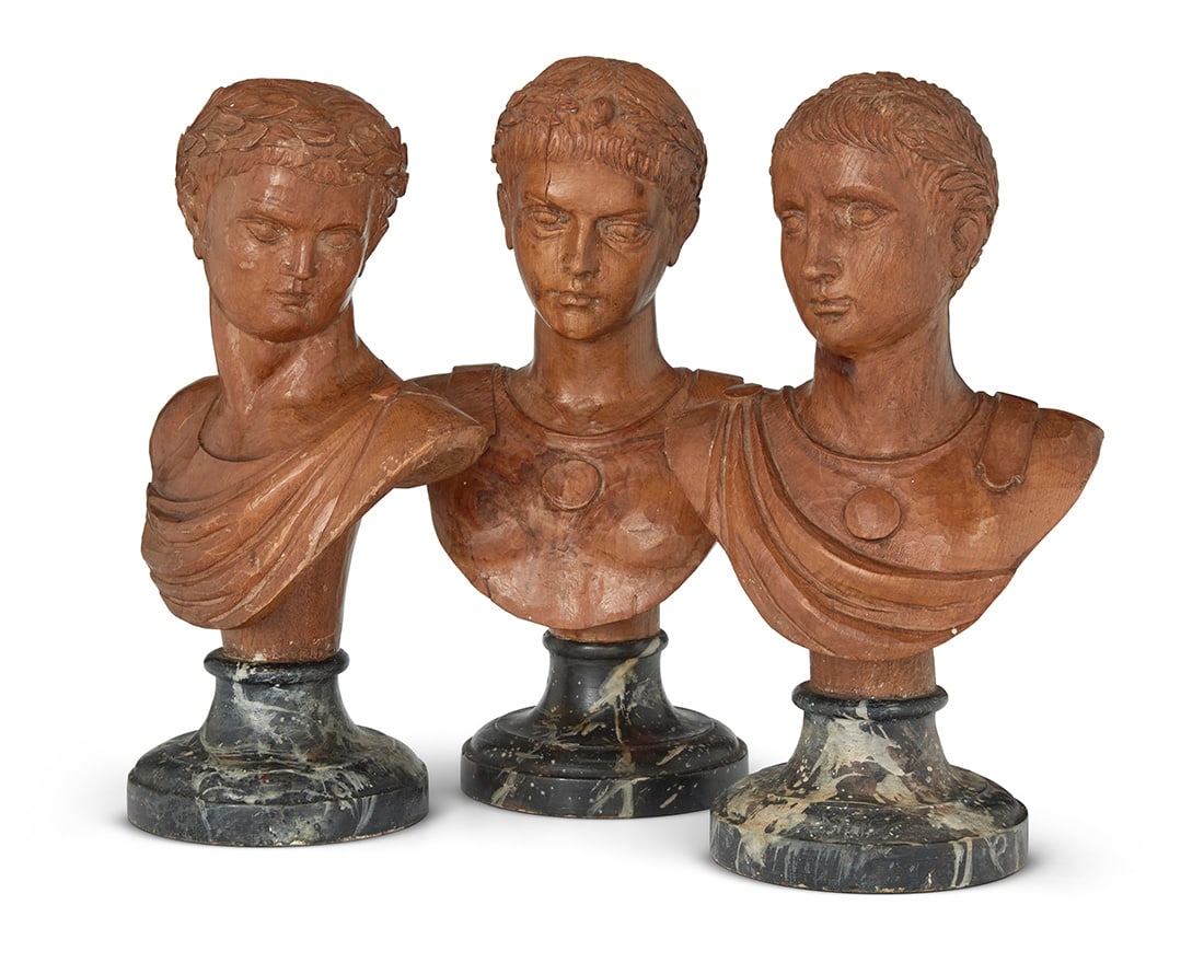 Three Italian carved pine wood busts of Caesars (1 of 3)