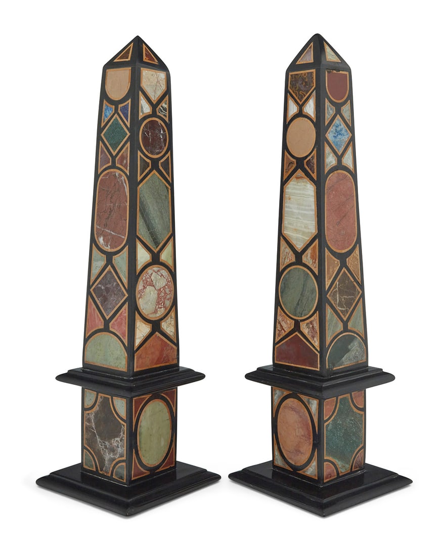 A pair of specimen marble obelisks (1 of 3)
