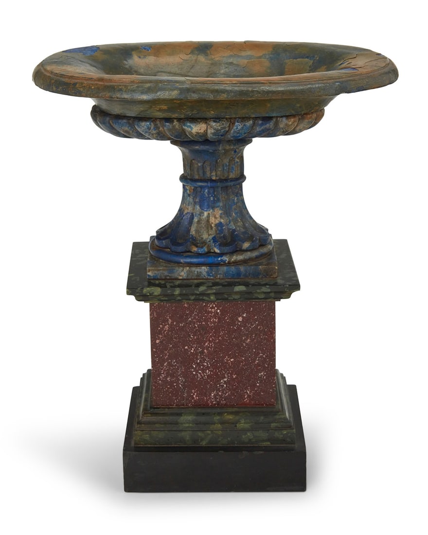 A French carved lapis, porphyry, and marble compote (1 of 4)