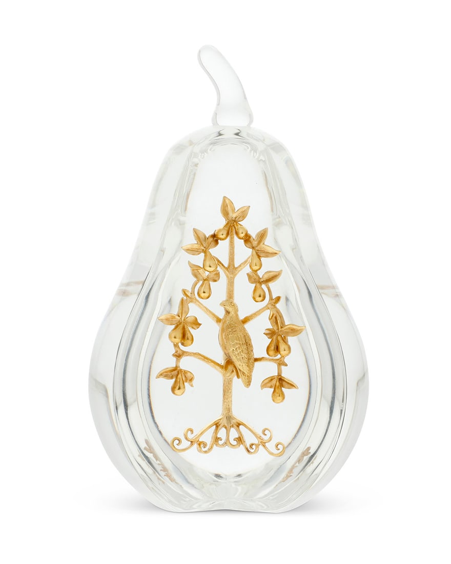A Steuben glass and 18k gold 'Partridge in a Pear Tree' paperweight (1 of 4)