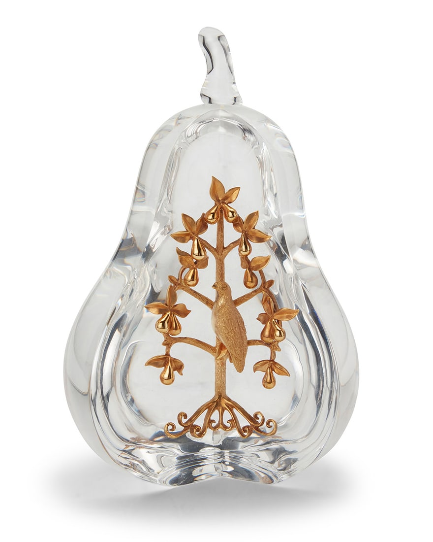 A Steuben glass and 18k gold 'Partridge in a Pear Tree' paperweight (1 of 4)