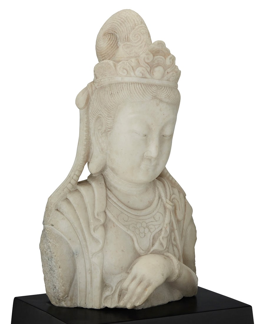 A carved marble bust of Guanyin (1 of 5)